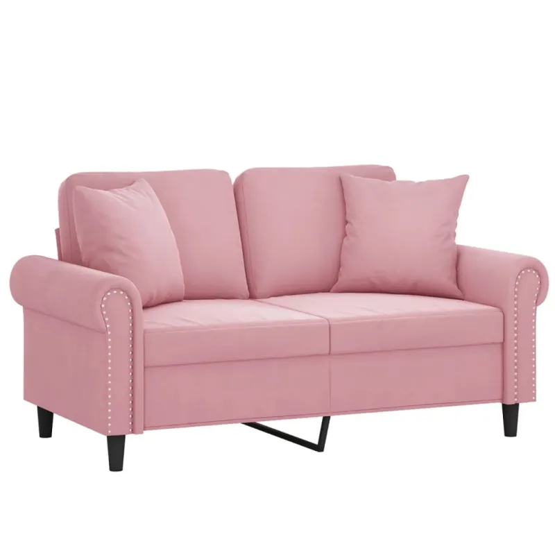 Dvivietė sofa su pagalvėlėmis, rožinės spalvos, 120cm, aksomas