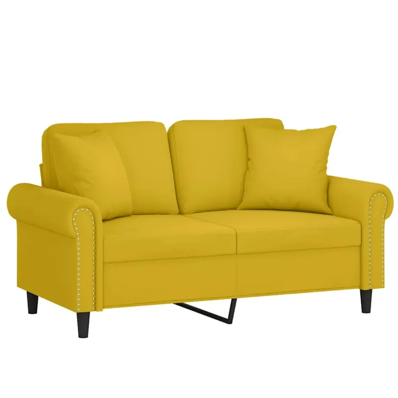 Dvivietė sofa su pagalvėlėmis, geltonos spalvos, 120cm, aksomas