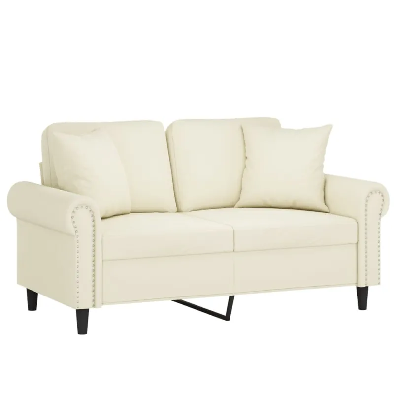 Dvivietė sofa su pagalvėlėmis, kreminės spalvos, 120cm, aksomas