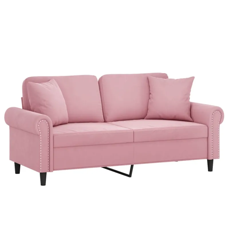 Dvivietė sofa su pagalvėlėmis, rožinės spalvos, 140cm, aksomas