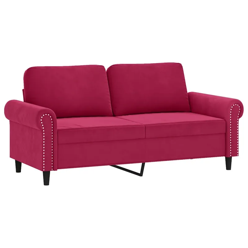 Dvivietė sofa su pagalvėlėmis, raudonojo vyno, 140cm, aksomas