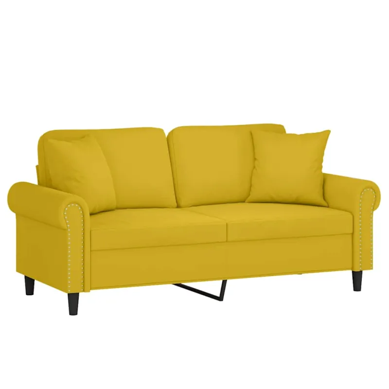 Dvivietė sofa su pagalvėlėmis, geltonos spalvos, 140cm, aksomas