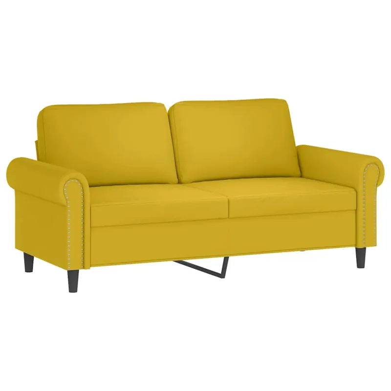 Dvivietė sofa su pagalvėlėmis, geltonos spalvos, 140cm, aksomas