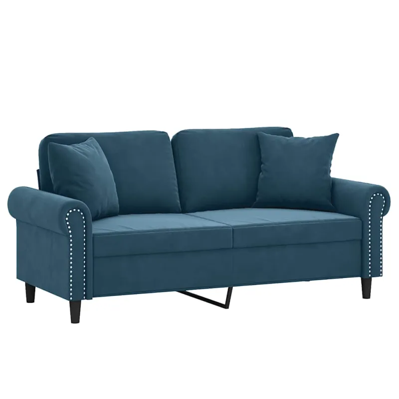 Dvivietė sofa su pagalvėlėmis, mėlynos spalvos, 140cm, aksomas