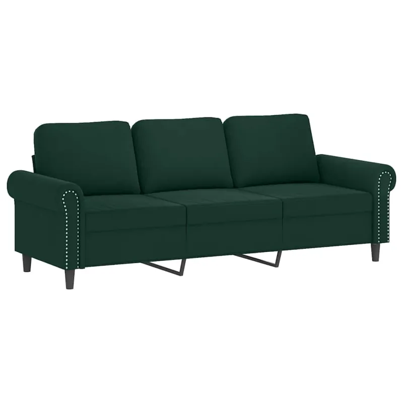 Trivietė sofa su pagalvėlėmis, tamsiai žalia, 180cm, aksomas