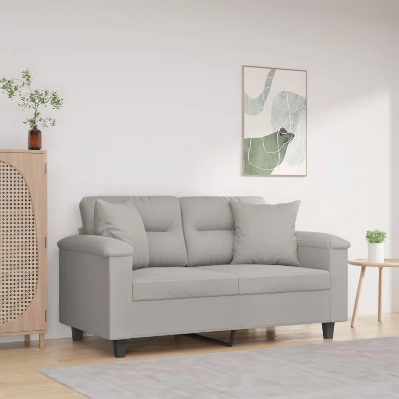 Dvivietė sofa su pagalvėmis, pilka, 120cm, mikropluošto audinys