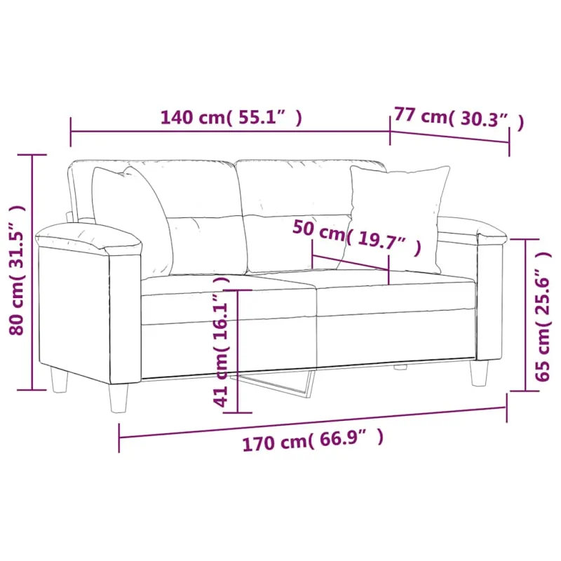 Dvivietė sofa su pagalvėmis, juoda, 140cm, mikropluošto audinys