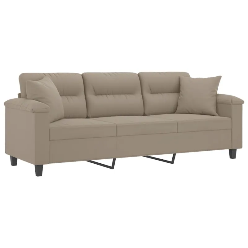 Trivietė sofa su pagalvėmis, taupe, 180cm, mikropluošto audinys
