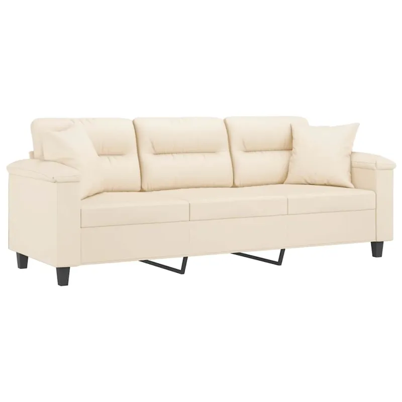 Trivietė sofa su pagalvėmis, smėlio, 180cm, audinys