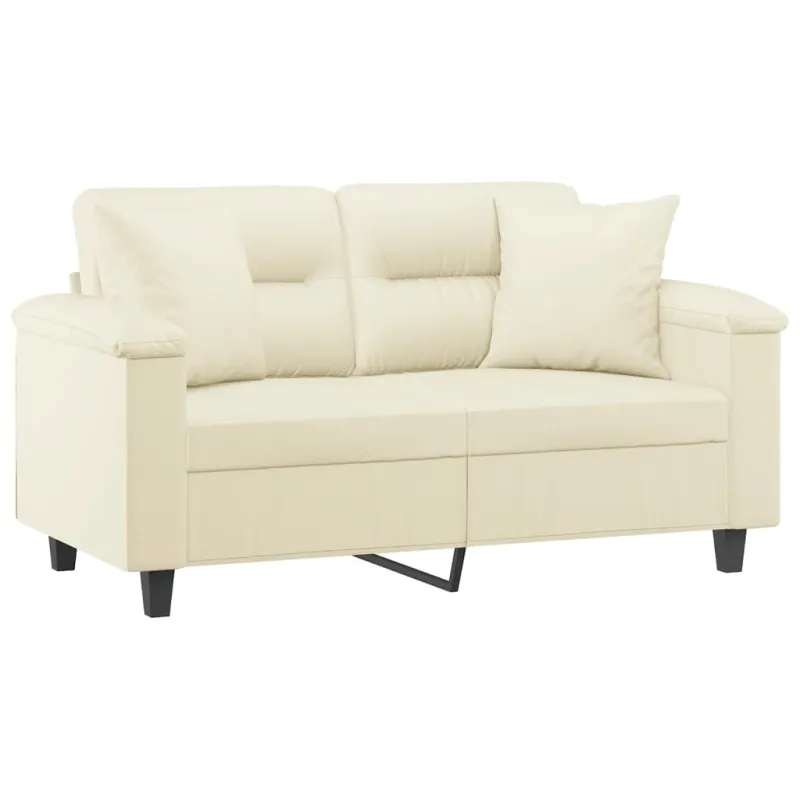 Dvivietė sofa su pagalvėlėmis, kreminė, 120cm, dirbtinė oda