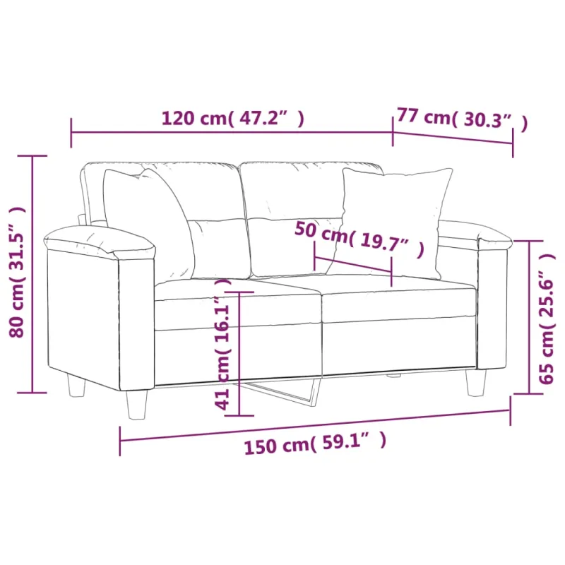 Dvivietė sofa su pagalvėlėmis, kreminė, 120cm, dirbtinė oda