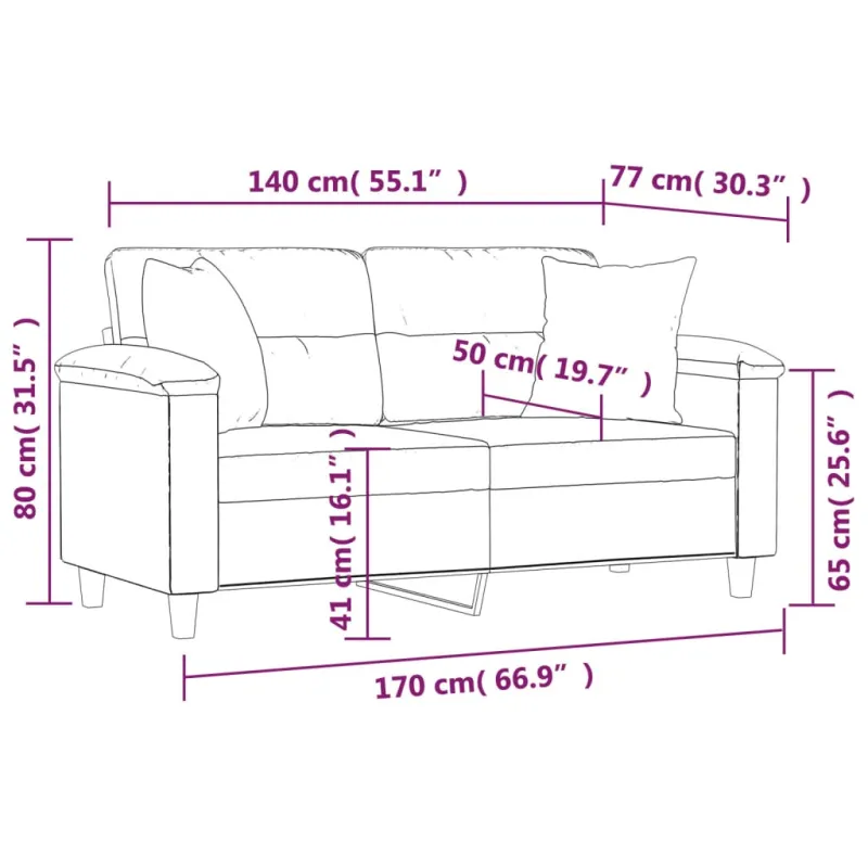 Dvivietė sofa su pagalvėlėmis, kreminė, 140cm, dirbtinė oda