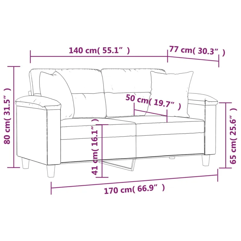 Dvivietė sofa su pagalvėlėmis, kapučino, 140cm, dirbtinė oda