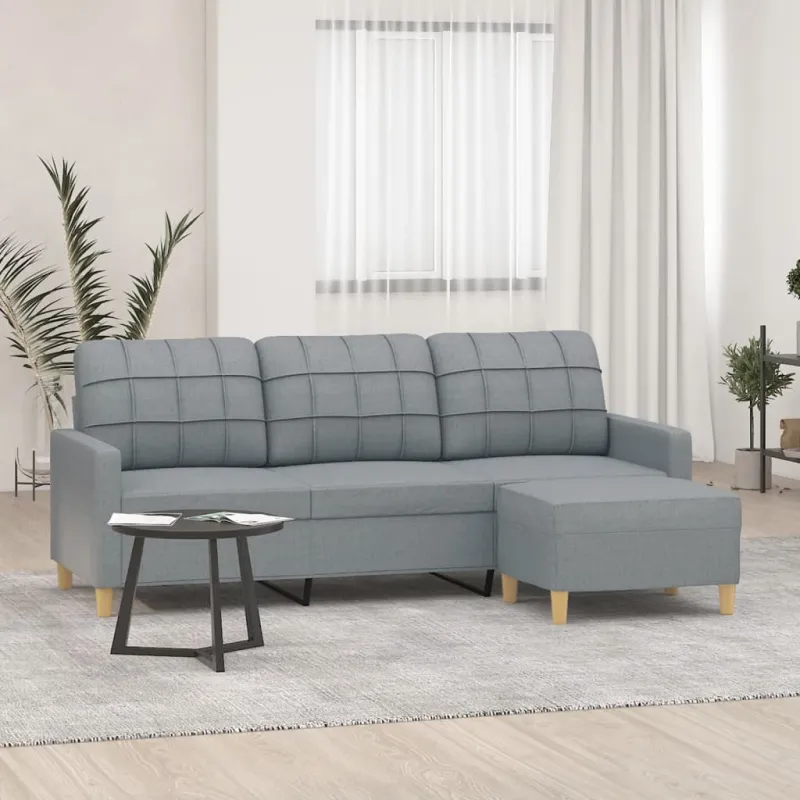 Trivietė sofa su pakoja, šviesiai pilka, 180cm, audinys