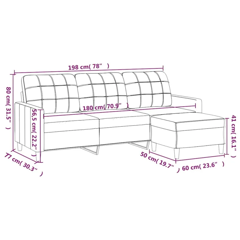 Trivietė sofa su pakoja, juodos spalvos, 180cm, audinys