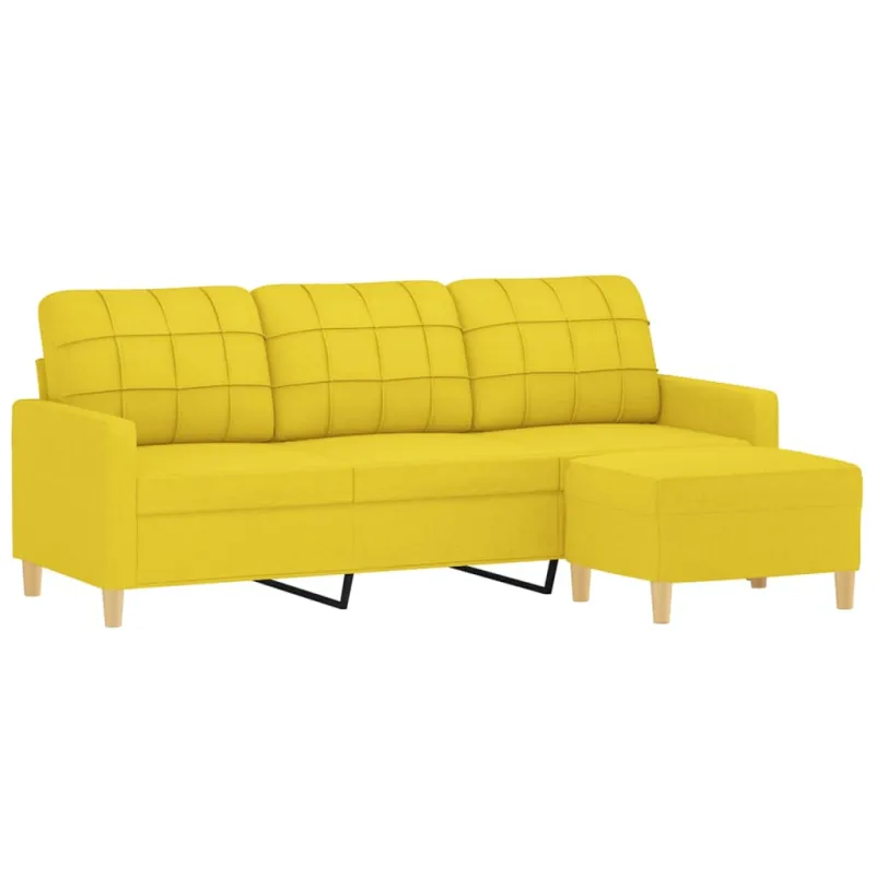 Trivietė sofa su pakoja, šviesiai geltona, 180cm, audinys