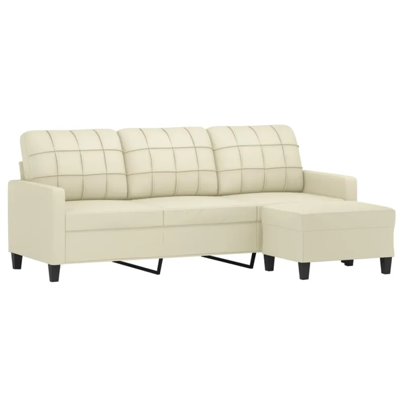 Trivietė sofa su pakoja, kreminės spalvos, 180cm, dirbtinė oda