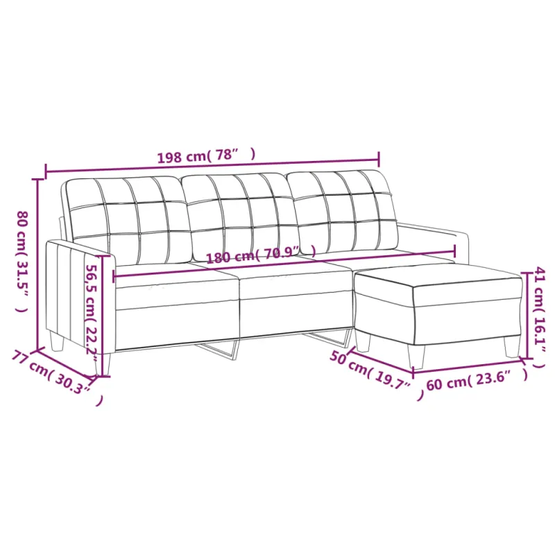 Trivietė sofa su pakoja, kreminės spalvos, 180cm, dirbtinė oda