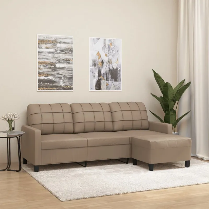 Trivietė sofa su pakoja, kapučino spalvos, 180cm, dirbtinė oda