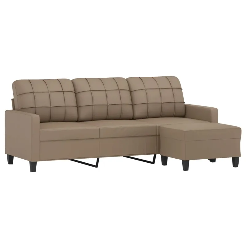 Trivietė sofa su pakoja, kapučino spalvos, 180cm, dirbtinė oda
