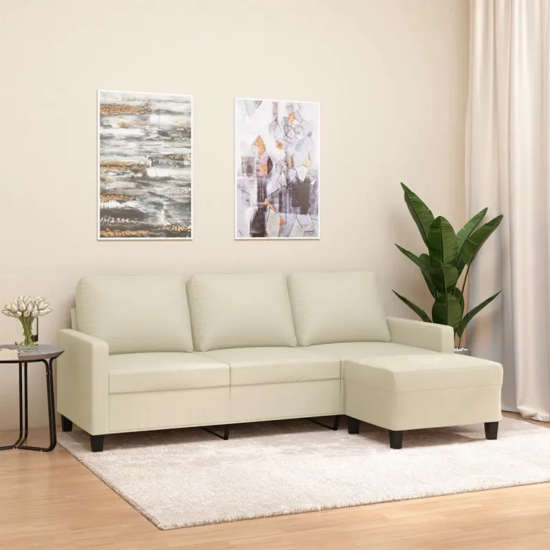 Trivietė sofa su pakoja, kreminės spalvos, 180cm, dirbtinė oda