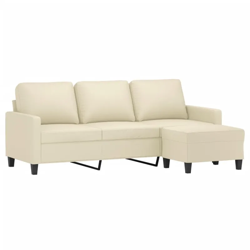 Trivietė sofa su pakoja, kreminės spalvos, 180cm, dirbtinė oda