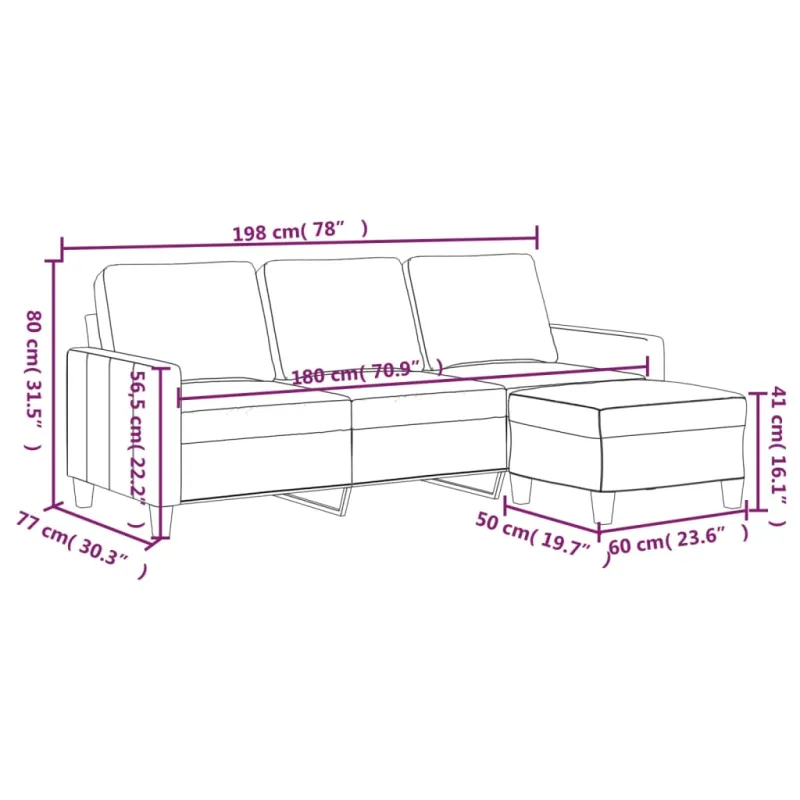 Trivietė sofa su pakoja, kapučino spalvos, 180cm, dirbtinė oda