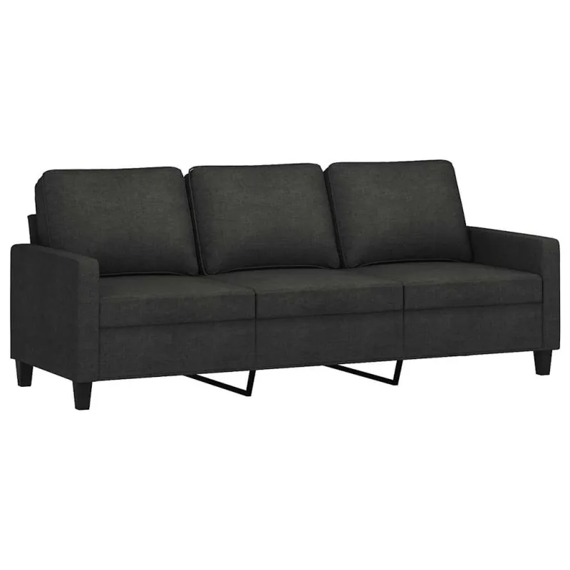 Trivietė sofa su pakoja, juodos spalvos, 180cm, audinys