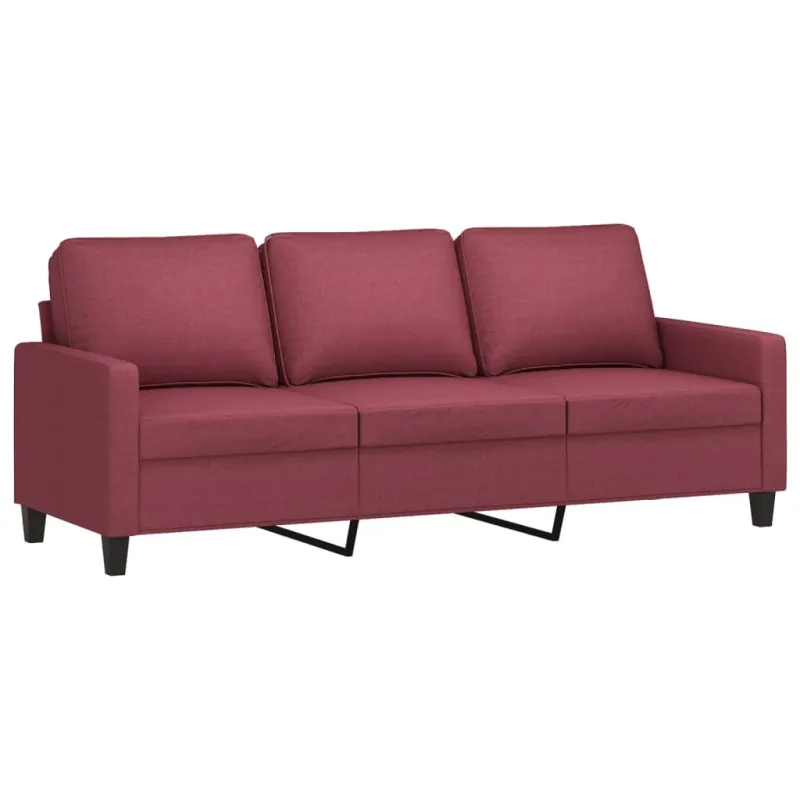 Trivietė sofa su pakoja, raudonojo vyno spalvos, 180cm, audinys