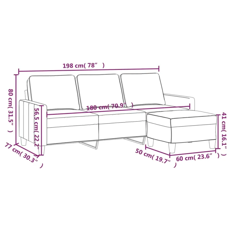 Trivietė sofa su pakoja, raudonojo vyno spalvos, 180cm, audinys
