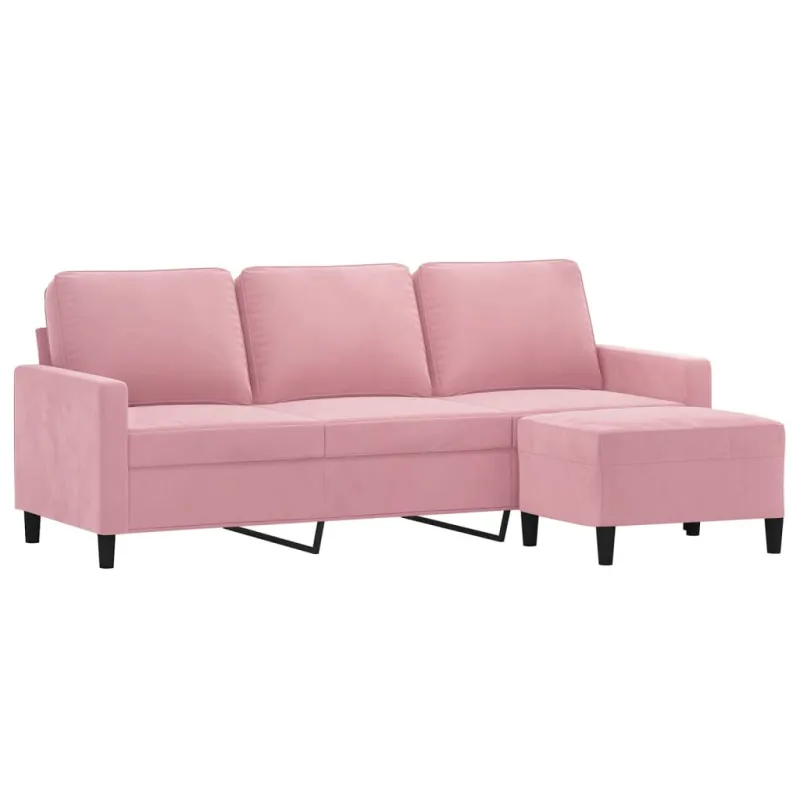 Trivietė sofa su pakoja, rožinės spalvos, 180cm, aksomas