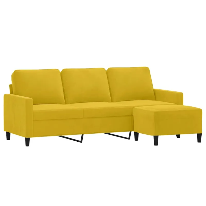 Trivietė sofa su pakoja, geltonos spalvos, 180cm, aksomas