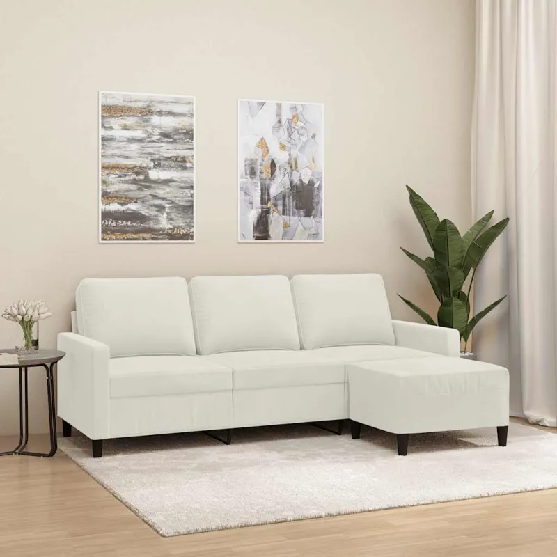 Trivietė sofa su pakoja, kreminės spalvos, 180cm, aksomas