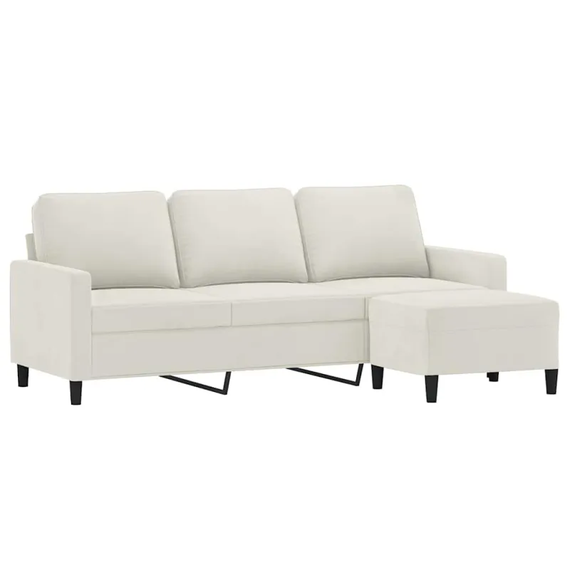 Trivietė sofa su pakoja, kreminės spalvos, 180cm, aksomas