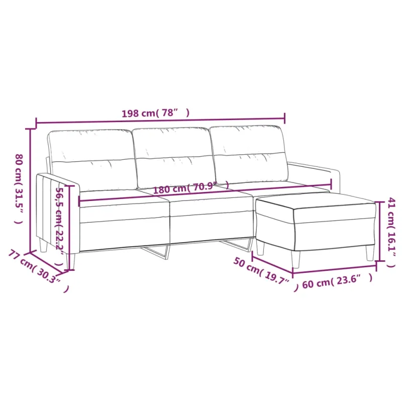 Trivietė sofa su pakoja, šviesiai pilka, 180cm, audinys