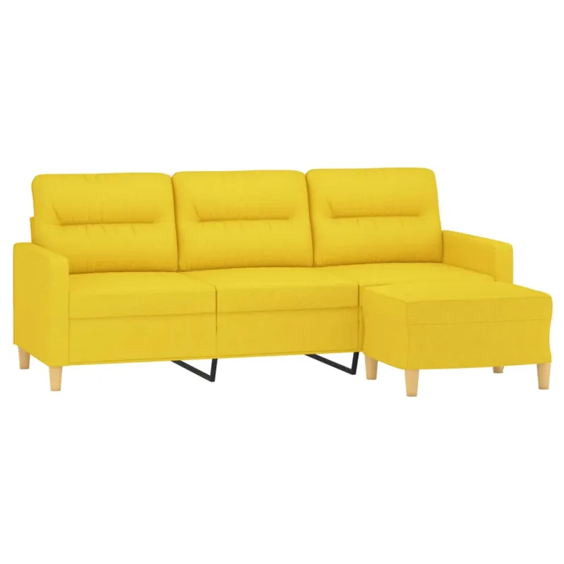 Trivietė sofa su pakoja, šviesiai geltona, 180cm, audinys