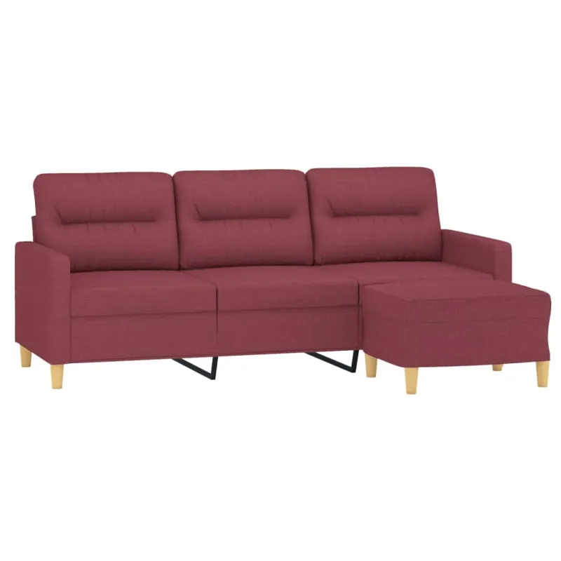 Trivietė sofa su pakoja, raudonojo vyno spalvos, 180cm, audinys