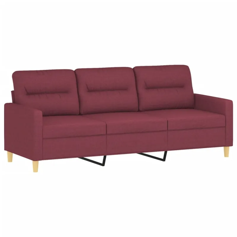 Trivietė sofa su pakoja, raudonojo vyno spalvos, 180cm, audinys