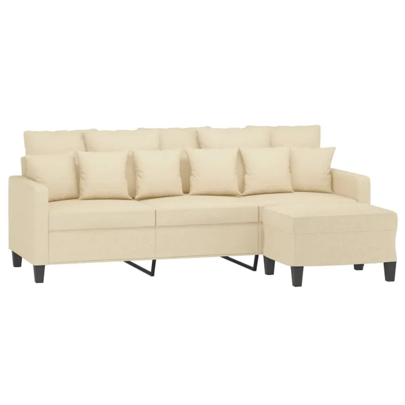 Trivietė sofa su pakoja, kreminės spalvos, 180cm, audinys