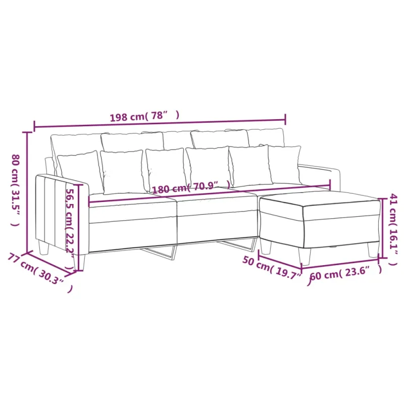 Trivietė sofa su pakoja, rudos spalvos, 180cm, audinys