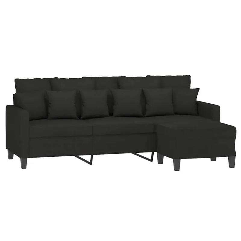 Trivietė sofa su pakoja, juodos spalvos, 180cm, audinys