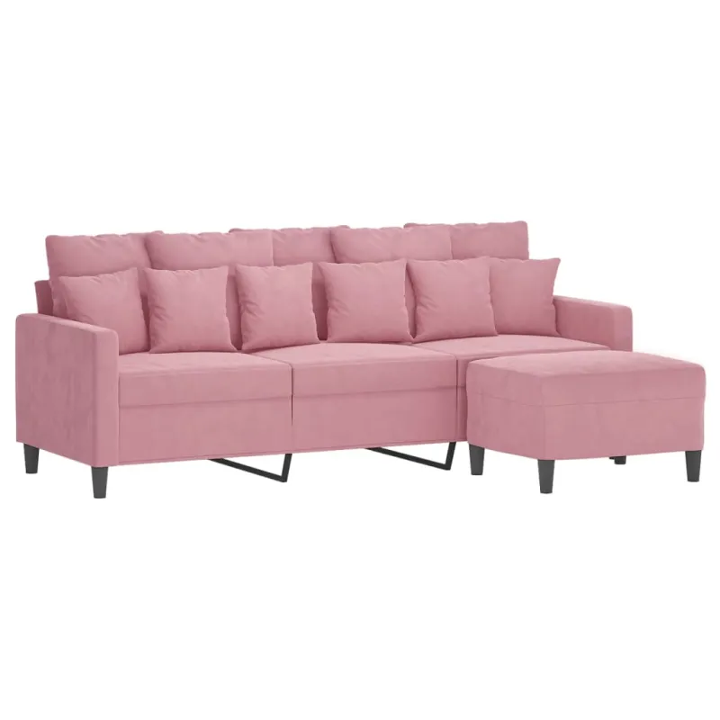 Trivietė sofa su pakoja, rožinės spalvos, 180cm, aksomas