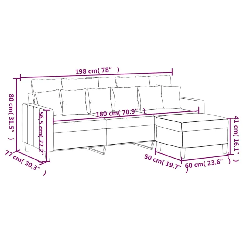 Trivietė sofa su pakoja, juodos spalvos, 180cm, aksomas