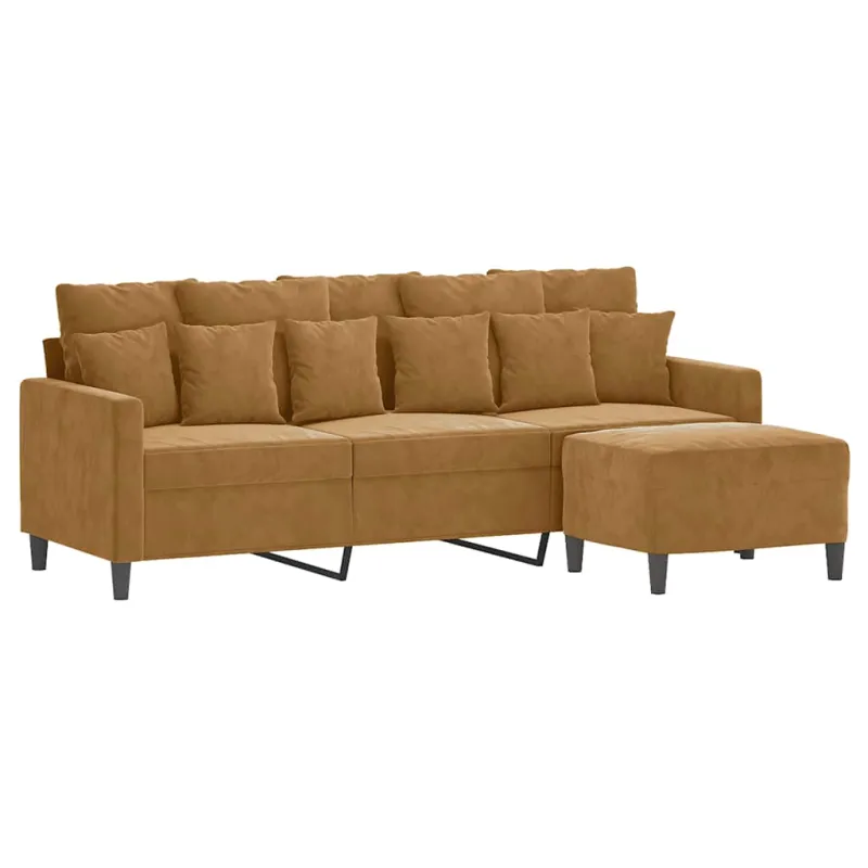 Trivietė sofa su pakoja, rudos spalvos, 180cm, aksomas
