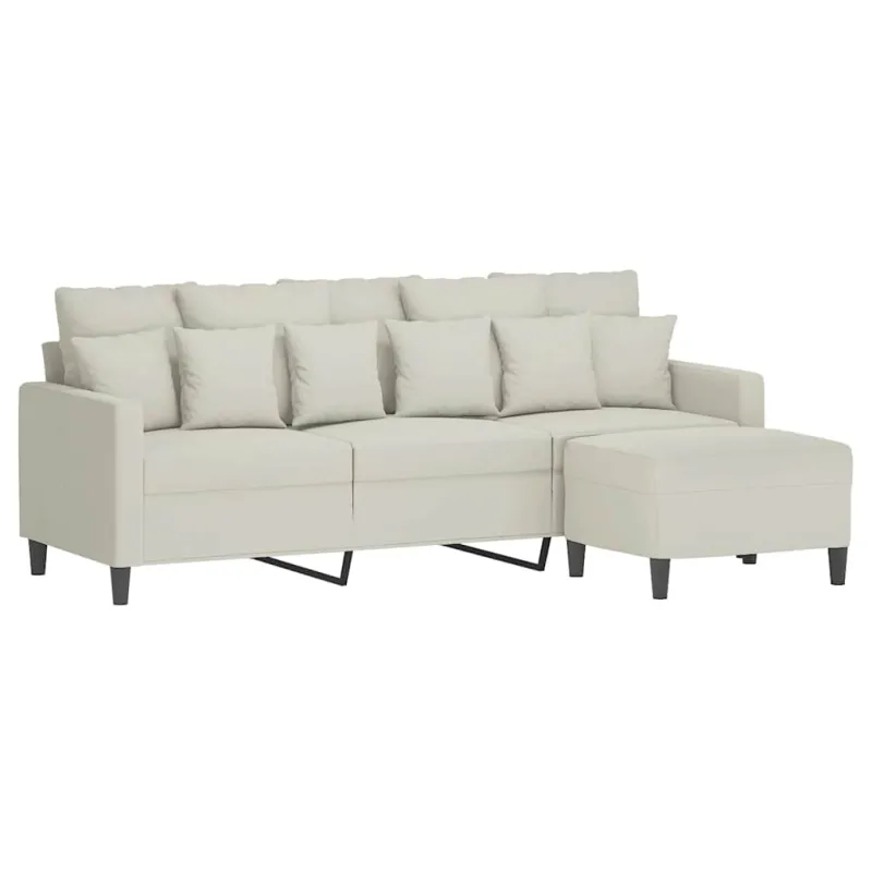 Trivietė sofa su pakoja, kreminės spalvos, 180cm, aksomas