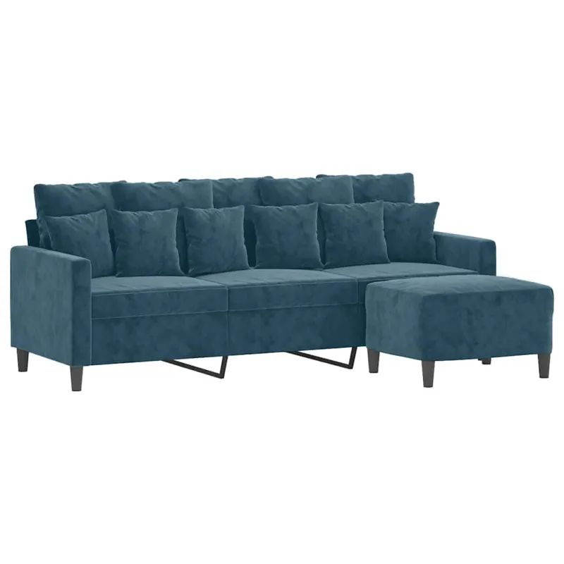 Trivietė sofa su pakoja, mėlynos spalvos, 180cm, aksomas