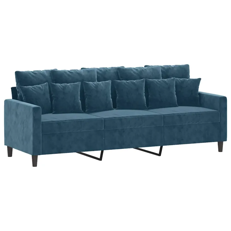 Trivietė sofa su pakoja, mėlynos spalvos, 180cm, aksomas
