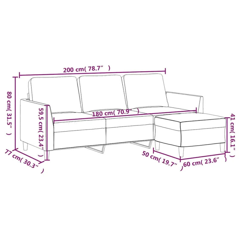 Trivietė sofa su pakoja, juodos spalvos, 180cm, dirbtinė oda