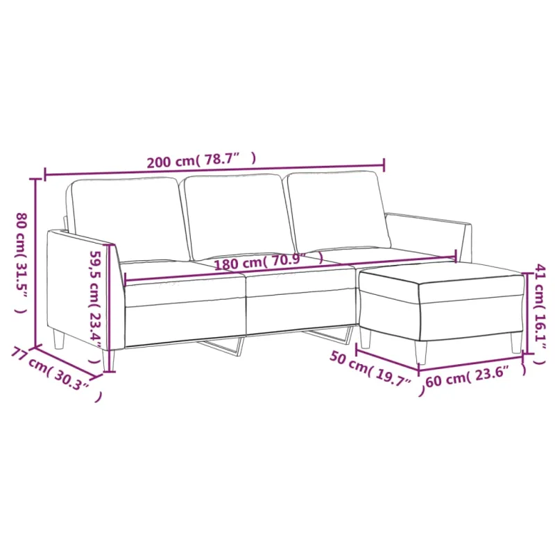 Trivietė sofa su pakoja, pilkos spalvos, 180cm, dirbtinė oda