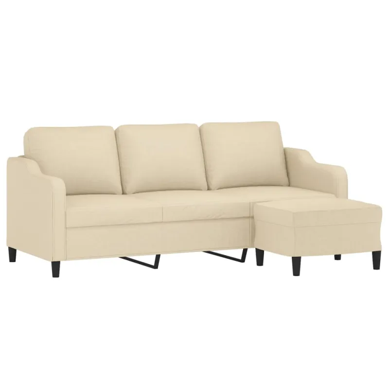 Trivietė sofa su pakoja, kreminės spalvos, 180cm, audinys